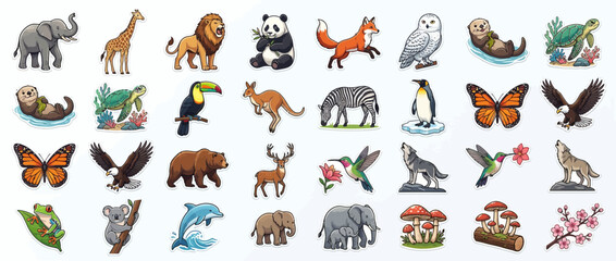 Naklejka premium Diverse Collection of Isolated Animals and Nature Elements on Transparent Background