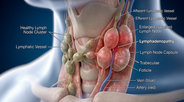 Cervical lymph node cross section diagram showing enlargement in lymphadenopathy