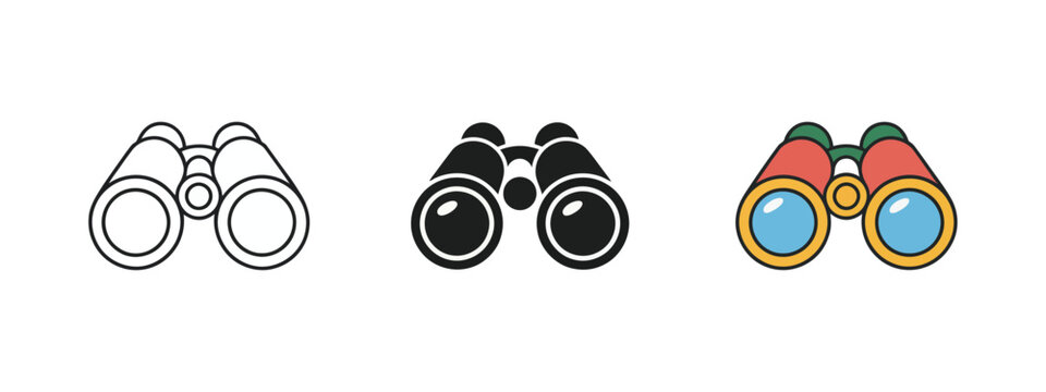 Vintage binoculars icon, optical viewing and observation symbol for vision, zoom, magnification, exploration, surveillance and monitoring concepts.