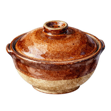 Amber glazed earthenware donabe clay pot with domed lid and steam vents for winter nabe cooking