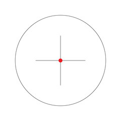 Black circular gun sight reticle with a small red dot center point for target shooting © Md