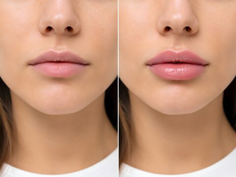Before and after lip filler augmentation hyaluronic acid injection comparison