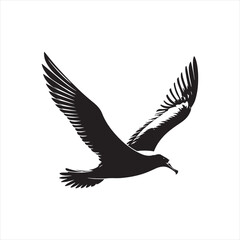 Fototapeta premium Albatross Bird Silhouette Flying Over Ocean-Black Wildlife Vector Illustration-Seabird Wings Spread- Nature Animal Graphic-Minimalist Monochrome Design 