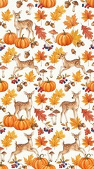 Obraz premium Cozy Woodland Autumn Animals Seamless Pattern