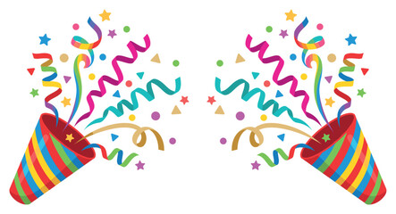 Obraz premium Two colorful party poppers shooting out confetti and vibrant streamers to celebrate a festive occasion like a birthday, New Year, or carnival event