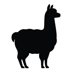 Naklejka premium A black llama stands in profile a detailed animal silhouette alpaca