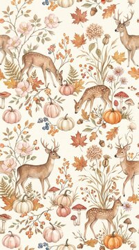 Cozy Woodland Autumn Animals Seamless Pattern