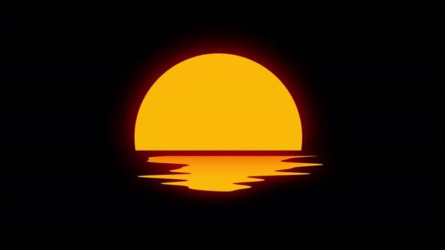 Glowing orange sunset with stylized water reflection animation. Isolated footage with alpha channel for travel, summer, nature and scenic motion graphics