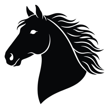 A striking black horse head illustration presented as a bold silhouette