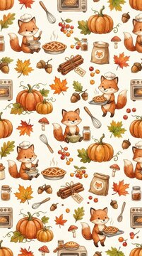 Cozy Woodland Autumn Animals Seamless Pattern