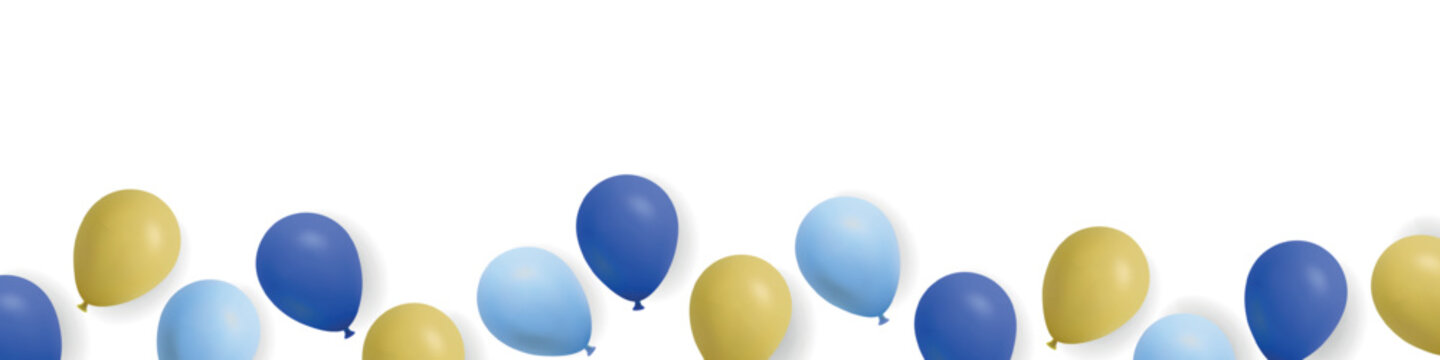 Minimal balloon garland border on white background with copy space for celebration invitations and greeting cards