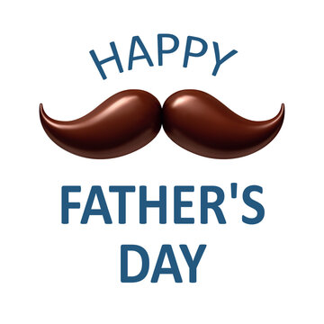 Happy Fathers Day typography design with realistic brown mustache on white background for greeting cards and banners