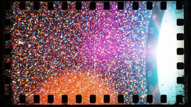 Film grain with multi color light leaks and artifacts showcases vibrant visuals and unique patterns