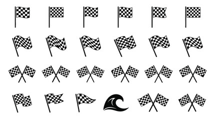 Naklejka premium A collection of checkered racing flags and a helmet representing speed and motorsport