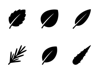 Fototapeta premium Black Leaf Icon Set for Nature and Wellness Design