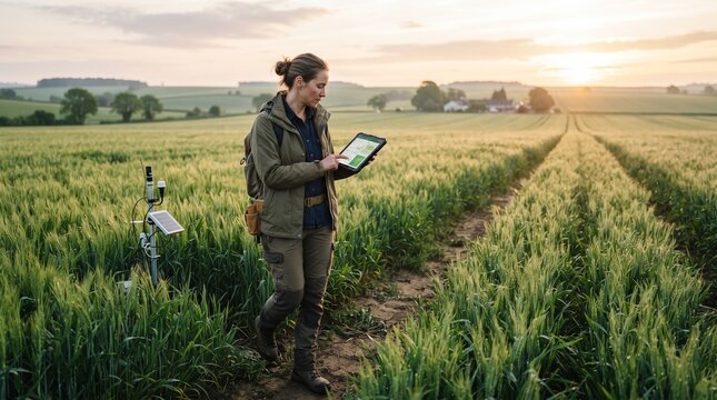 Connected agricultural technology helping farmers monitor crops, soil conditions, and resources with greater precision.