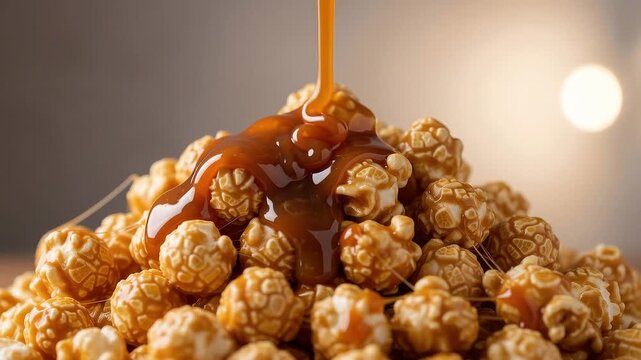 A seamless pattern caramel drizzled popcorn treat
