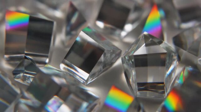 Prism light refraction rainbow spectrum, abstract glass crystal shapes, science and art concept