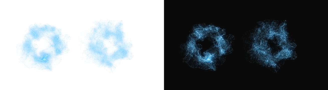 PNG of Glowing blue particle rings formed by swirling cosmic stardust energy captured in a digital illustration design on transparent background