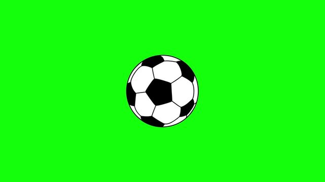 Classic black and white soccer ball football spinning vector animation on green screen background