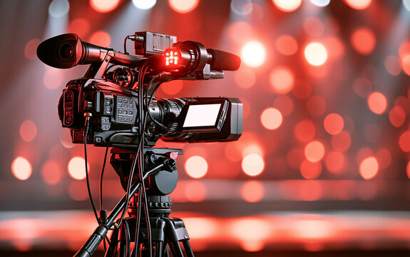 professional video camera with stream at a concert, live broadcast of the press conference stream to the Internet.