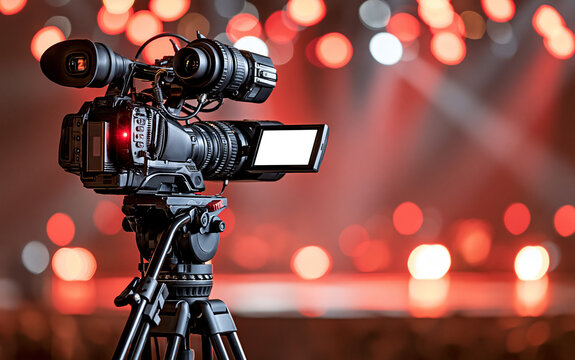professional video camera with stream at a concert, live broadcast of the press conference stream to the Internet.