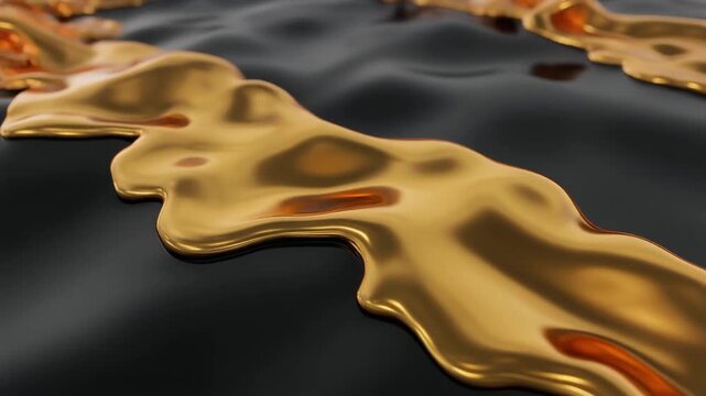 Molten Gold Flowing on Dark Surface, Luxury Precious Metal Liquid Abstract