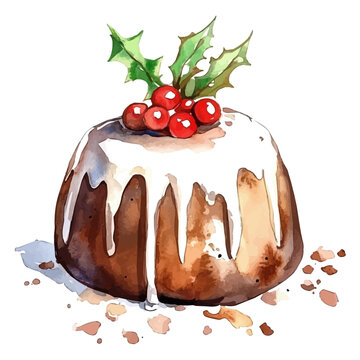 Christmas Pudding, watercolor painting vector, isolated on a white background.