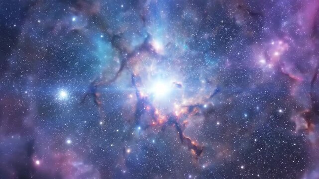 Vibrant cosmic nebula with glowing stars and interstellar gas clouds