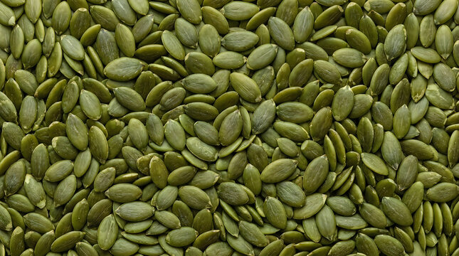 Fresh raw green pumpkin seeds texture background