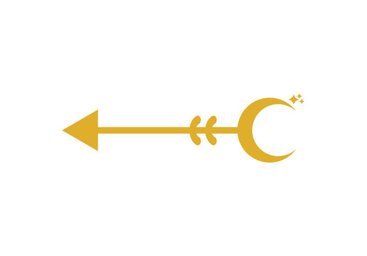 Elegant Gold Crescent Moon and Stars Arrow Divider