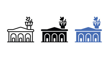 Naklejka premium Ancient temple facade with decorative elements is presented as a flat silhouette