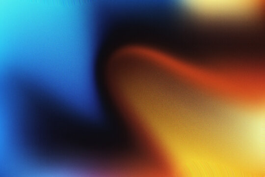 Abstract grainy gradient background with vibrant blue and warm orange light textures.