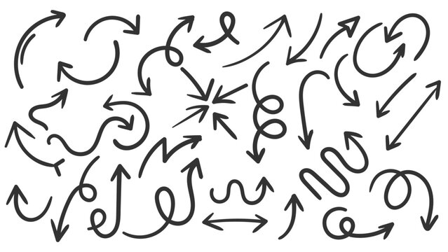 Big hand drawn doodle collection, scattered sketch arrows marks and scribble symbols for creative notes, journal and layout design