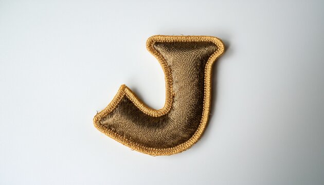 embroidered patch of the letter j on a white background flat lay