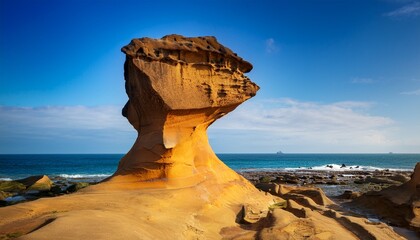 Fototapeta premium side view of the famous hoodoo stone called queen s head in yehliu geopark in new taipei taiwan