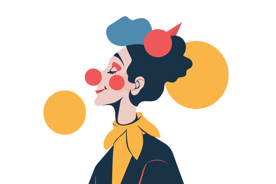 Woman in business suit clown isolated