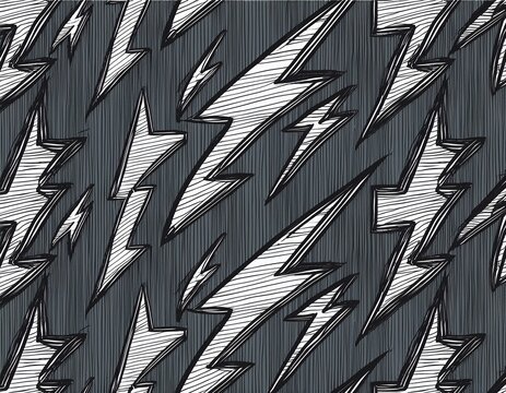 seamless pattern with hand drawn black lightning bolt shapes