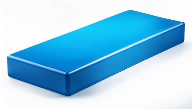 a bright blue rectangular object with a slight angle and depth perception isolated on white background