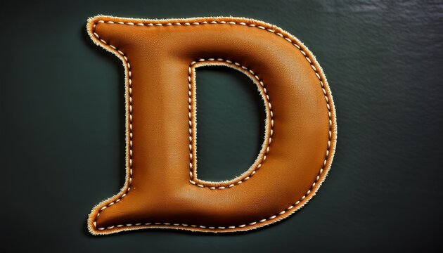 textured letter d with stitched border resembling fabric patch isolated