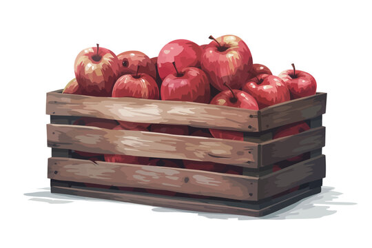 Wooden crate filled with apples isolated