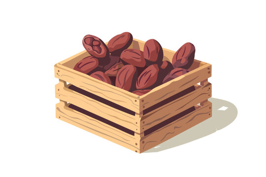 Wooden crate filled with date fruits isolated