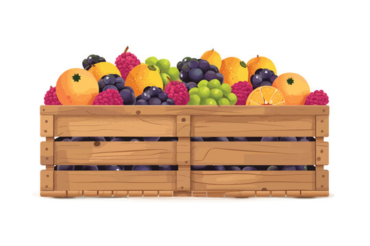 Wooden crate filled with fruit mix isolated
