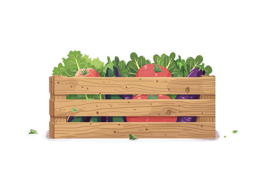 Wooden crate filled with vegetable mix isolated