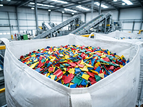 Colorful Plastic Waste Inside Large Industrial Waste Bin