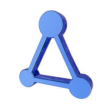 A bright blue 3D triangle shape icon with rounded corners and nodes for technology isolated on transparent background