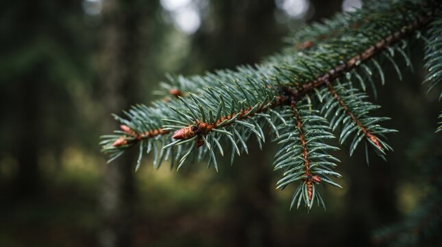 Close-up of Pine Branch with Emerging Buds in Nature