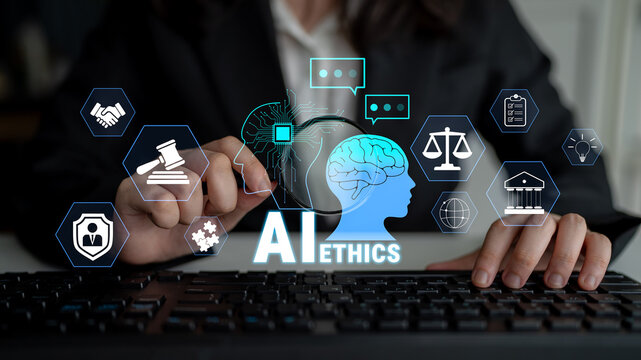 Ethical Considerations in Artificial Intelligence Development and Implementation with Visual Icons Representing Governance and Responsibility Quark.