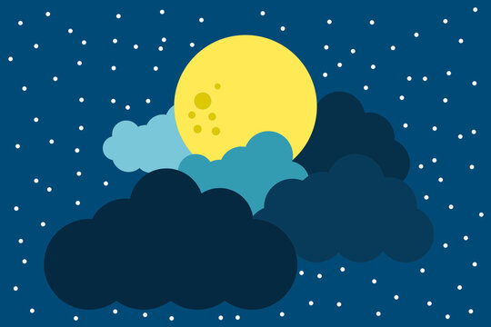 Full moon clouds and starry sky naive concept illustration vector
