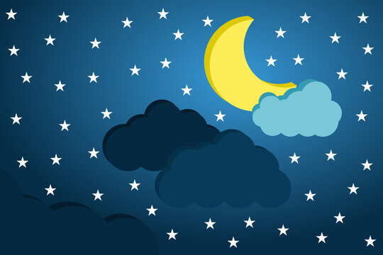 Full moon clouds and starry sky naive concept illustration vector